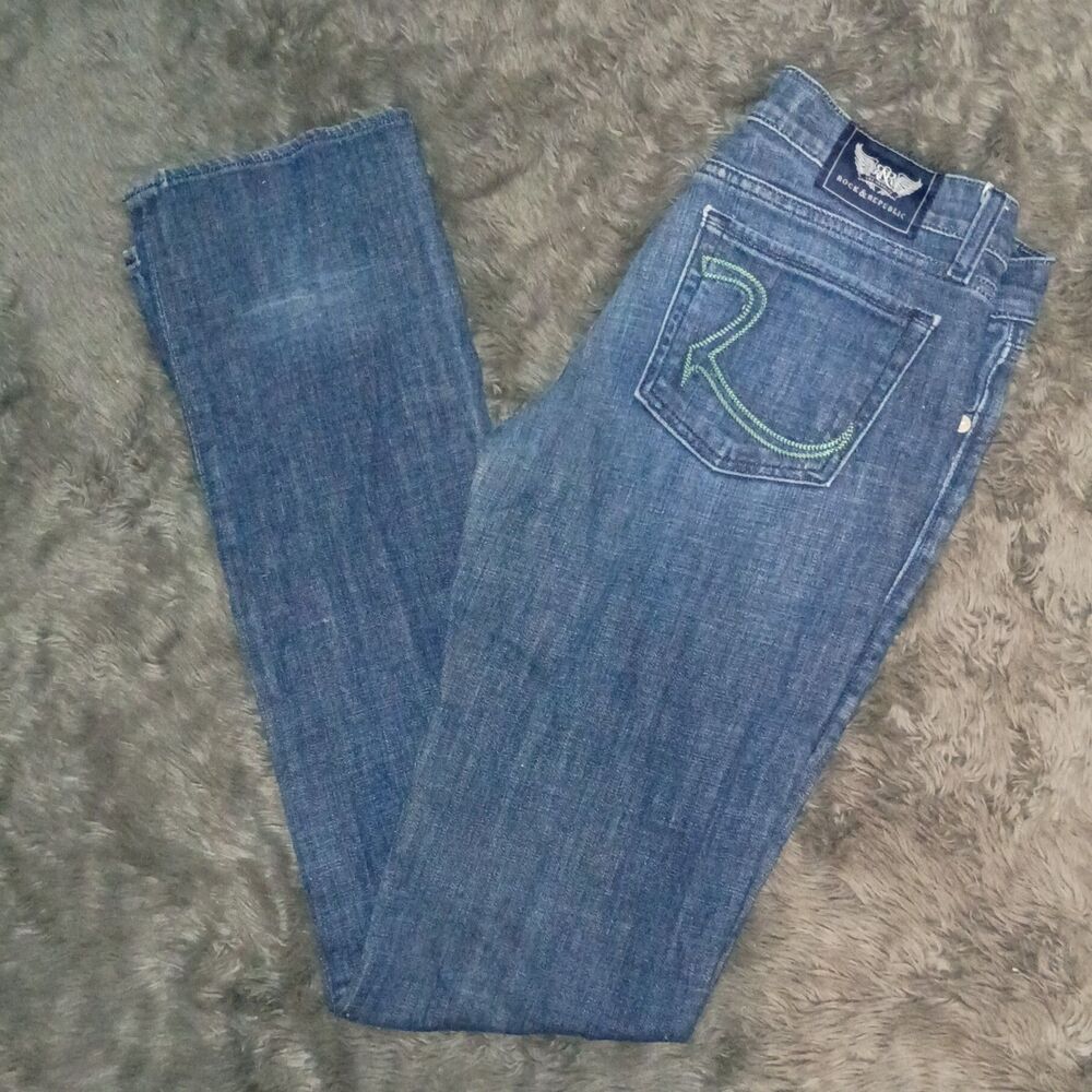 Rock & Republic Women's Blue Denim Jeans Bootcut Slim Fit Medium Wash 5-Pocket